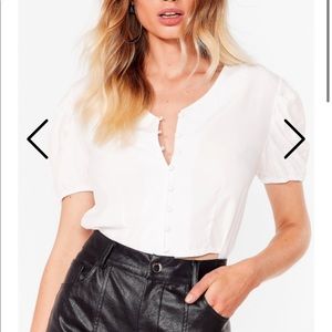 Nastygal Hit My Buttons Cropped Blouse NWT